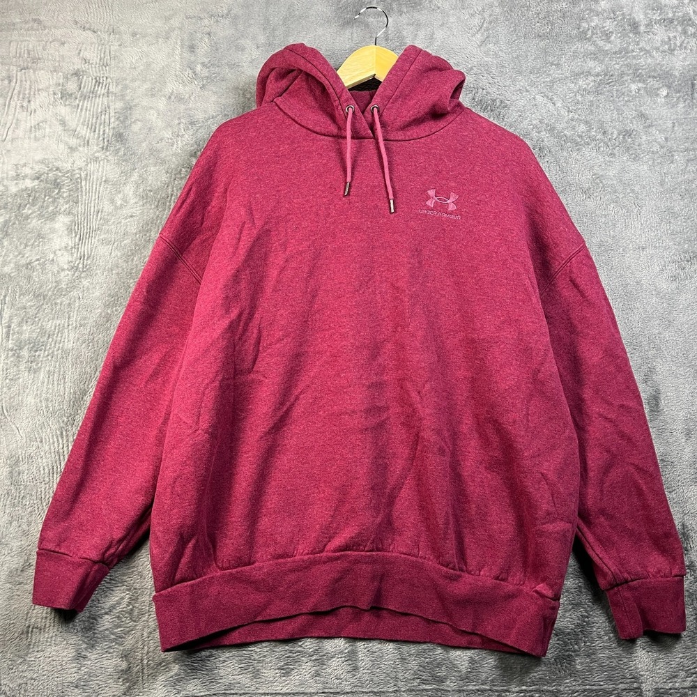 Under Armour Hoodie Womens Large Heather Maroon Fleece Lined Embroidered Ribbed